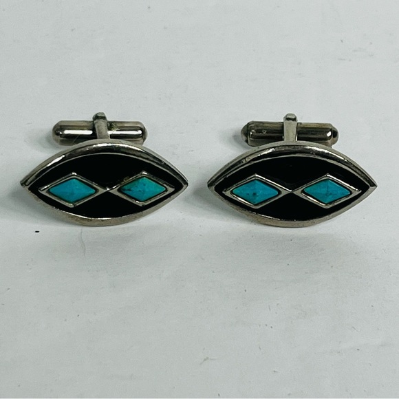 vintage st labre diamond shape turquoise southwestern cufflinks costume - Picture 1 of 6